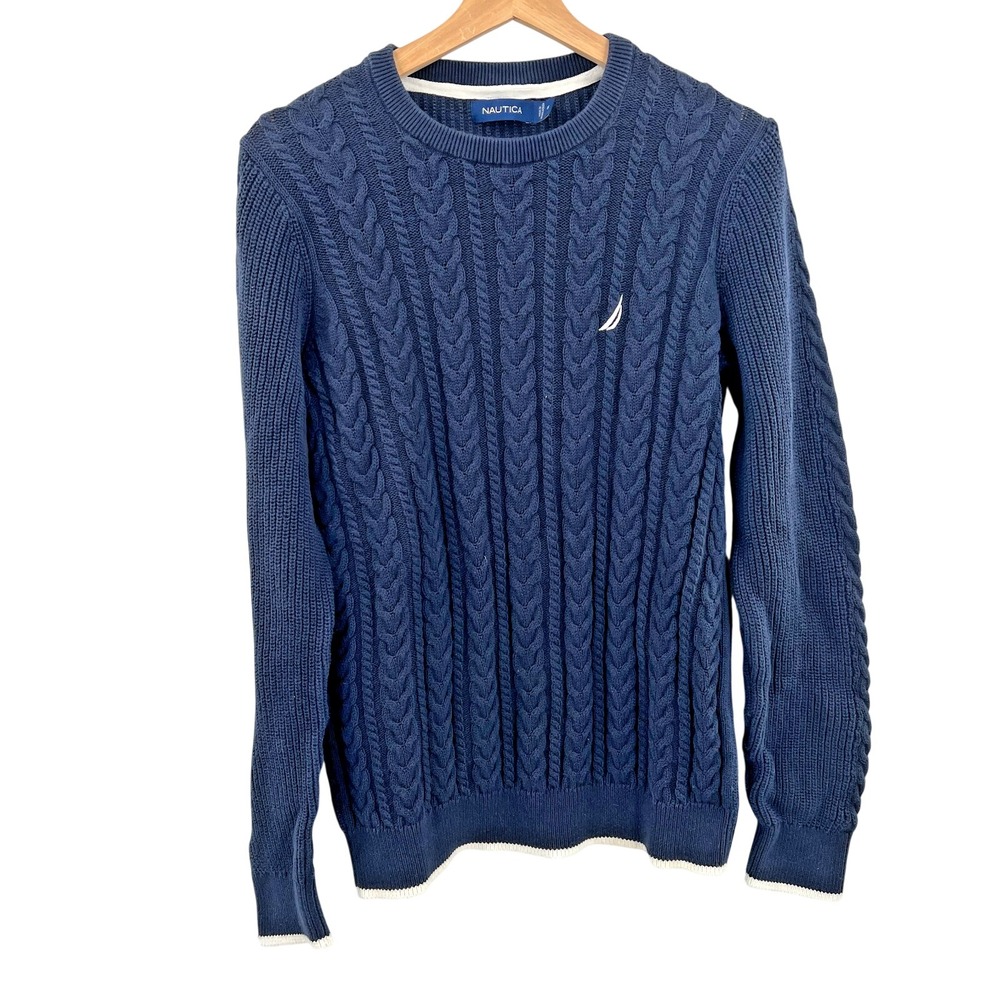 Nautica cable knit navy blue nautical coastal grandma academia preppy classic M